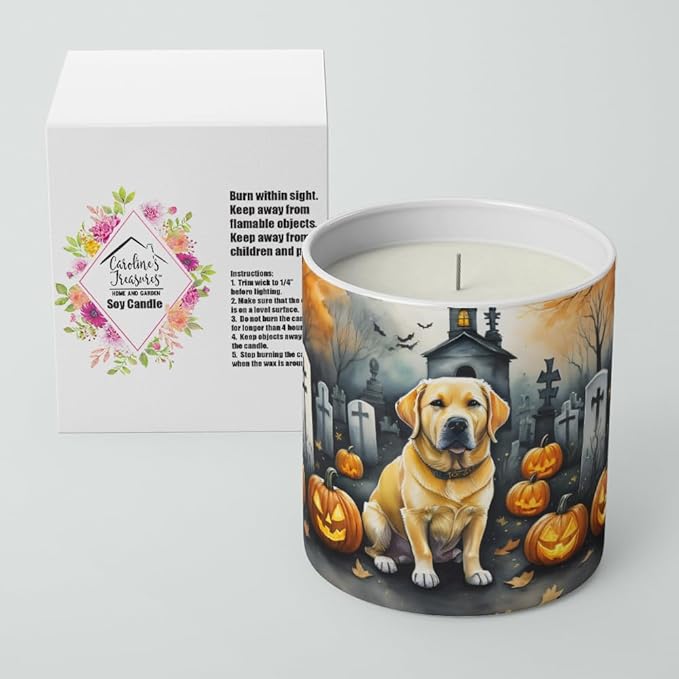 Caroline's Treasures DAC2060CDL Yellow Labrador Retriever Spooky Halloween Decorative Soy Candle Nature Soy Wax Essential Oil Home Decor Ideal for Bedroom Kitchen Bath Office Gift, 10 oz