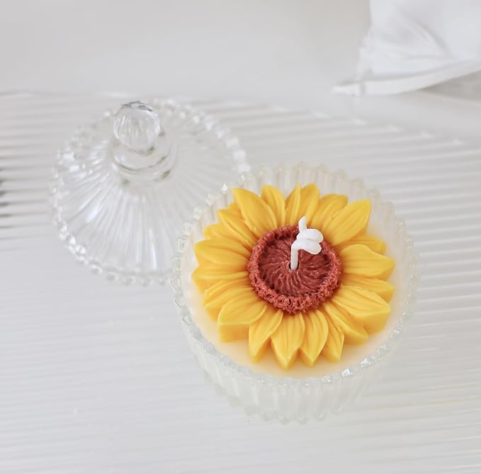 Sunflower Scented Candle,230G Soy Wax Aroma Decorative Candle in Glass Jar 24 Hours,Handmade Candle for Table Photo Prop,Prefect Gift for Meditation Stress Relief Mood Boosting Bath Yoga