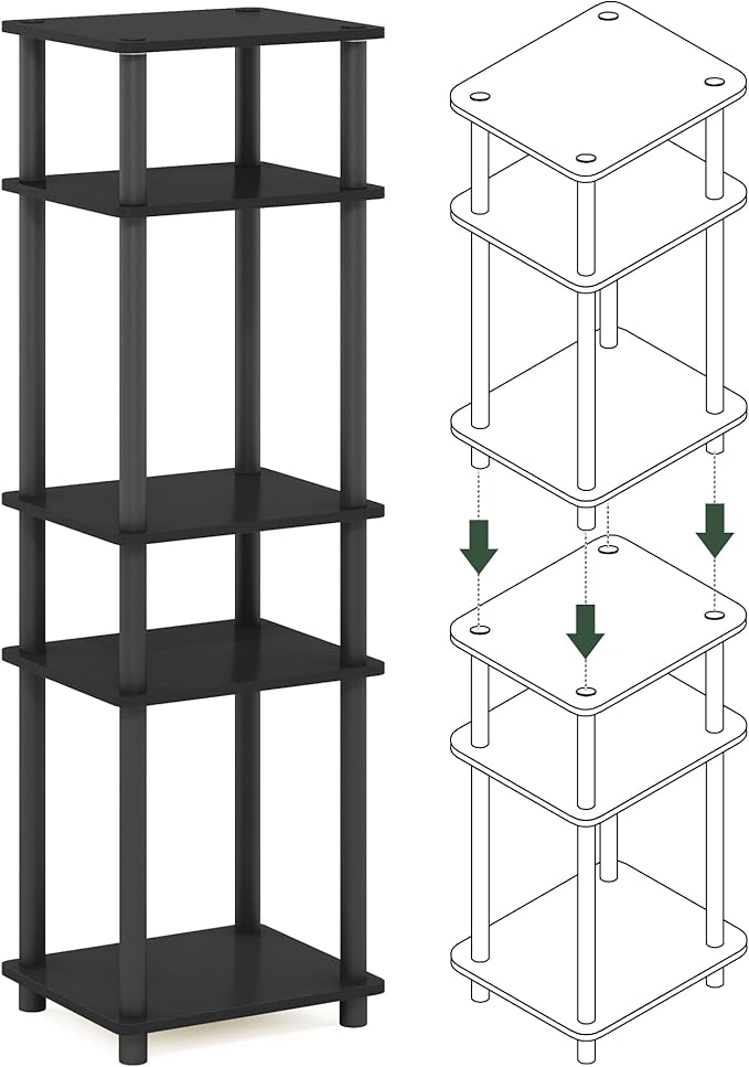 Furinno Just 3-Tier Turn-N-Tube End Table / Side Table / Night Stand / Bedside Table with Plastic Poles, 2-Pack, Americano/Black
