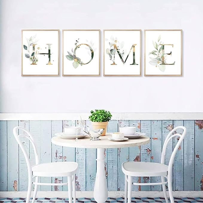 SUUURA-OO Botanical Simple Life Home Decor Poster Green Leaf Painting Wall Art Print Set of 4 (8”X10”), Boho Leaf Eucalyptus Wall Décor Modern Bohemia Botanical Floral Leaves Wall Art Print Unframe