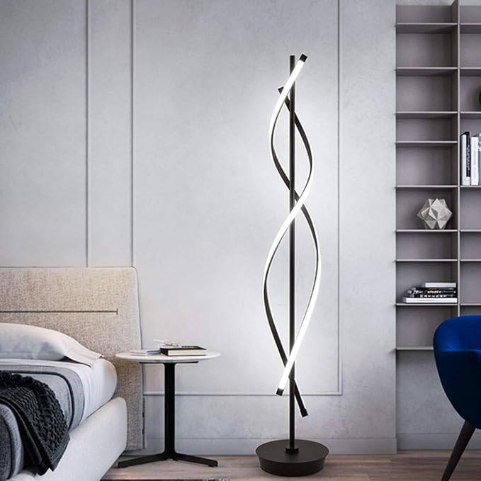 ADISUN 40W LED Modern Floor Lamp Remote Control Dimmable Spiral Floor Lamp Indoor Tall Lamp Floor Lamp for Living Rooms Family Rooms Bedrooms Offices Lighting (Black)
