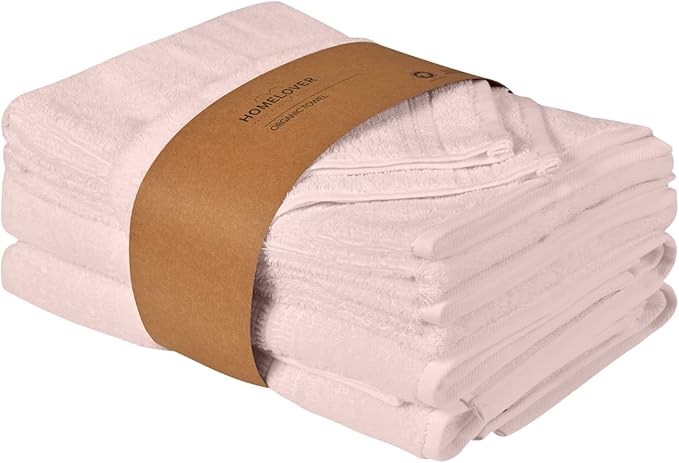 HOMELOVER 6 Piece Towel Set - 100% Organic Cotton, 2 Bath Towels, 2 Hand Towels, 2 Washcloths - 500 GSM, Hotel & Spa Quality, Soft, Quick Dry, Highly Absorbent Bathroom Essentials (Seashell Pink)