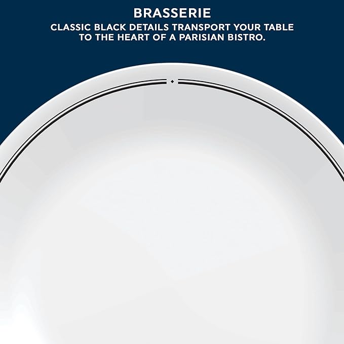 Corelle 6-Piece 8.5" Lunch Round Plates, Vitrelle Triple Layer Glass, Lightweight Round Plates, Salad Plates, Chip and Scratch Resistant, Microwave and Dishwasher Safe, Brasserie, Medium