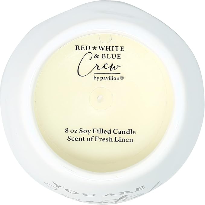 Pavilion Gift Company Family-8 oz-100% Soy Wax Scent: Fresh Linen-with Silver Detail Accents. Candles, 8 oz, White