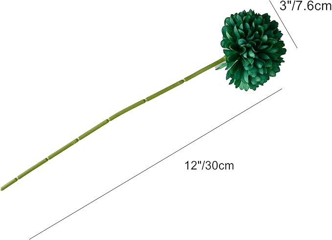 Mandy's Dark Green Artificial Ball Chrysanthemum 12 Stems Faux Flowers with Bendable Stems for DIY Wedding Centerpiece Fall Decor Home Arrangements