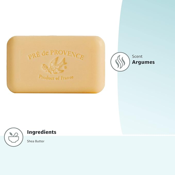 Pre de Provence Artisanal Soap Bar, Natural French Skincare, Enriched with Organic Shea Butter, Quad Milled for Rich, Smooth & Moisturizing Lather, Agrumes, 5.3 Ounce