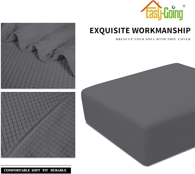 Easy-Going Stretch Square Ottoman Cover 40x40x15 inch Folding Storage Stool Furniture Protector Soft Rectangle slipcover with Elastic Bottom Grey