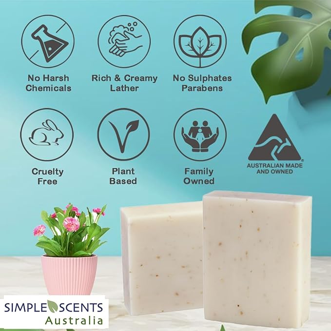 Oatmeal & Milk Scented Natural Soap Bars (5 Bars), 3.5oz Moisturizing French Triple Milled Soap Bars Enriched with Shea Butter - Pure Plant Oil Bath & Body