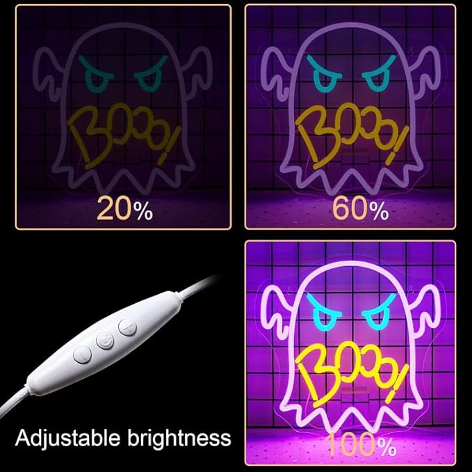 NOSUN Halloween Neon Sign Boo Neon Sign Halloween Gifts Purple Halloween Neon Light Sign for Bedroom Bar Party Club Neon Light Sign Halloween Neon Light Halloween Gifts for Kids/Adults