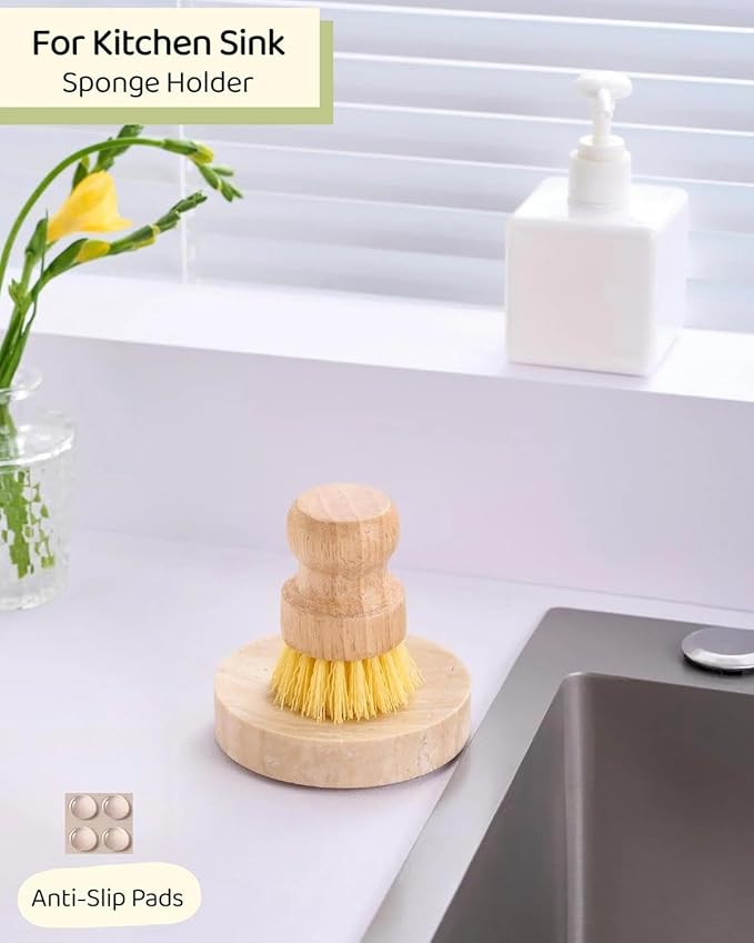 Natural Travertine Soap Holder, Round Marble Soap Dish for Shower, Bathroom Ceramic Soap Bar Holder, Decorative Rustic Soap Dishes, Farmhouse Kitchen Sink Sponge Tray with Non Slip Bottom