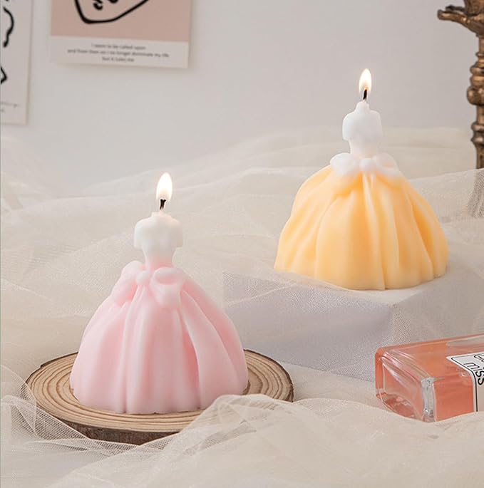 Wedding Dress Aesthetic Scented Candle,200G Handmade Bride Shape Soy Wax Aroma Decorative Candle for Table Photo Prop Valentine's Day Wedding Birthday Gift,Prefect for Meditation Stress (Pink)