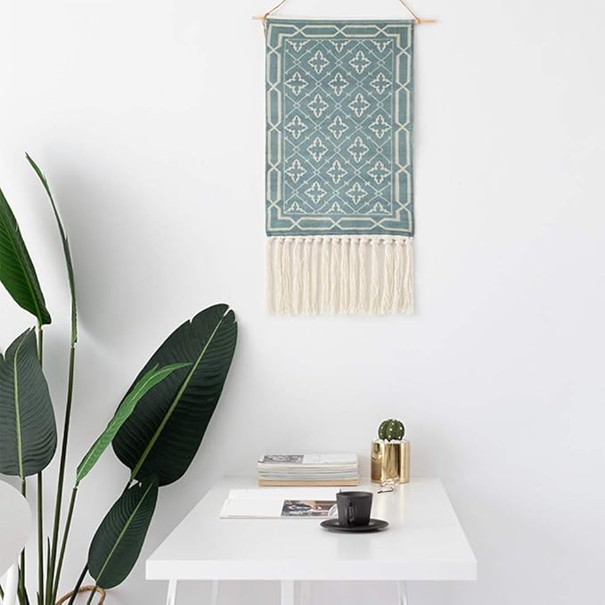 Dremisland Macrame Woven Wall Hanging Tapestry- Boho Chic Bohemian Home Decor Geometric Art Decor Boho Backdrop - Beautiful Apartment Dorm Room Door Decoration, 17.7" W x 32" L (Vintage Green)