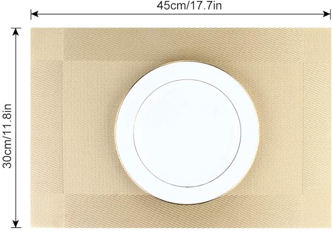 DACHUI Placemats Set of 4, Stylish Woven Place Mats for Dining Table, Washable & Durable PVC Table Mats (Gold)