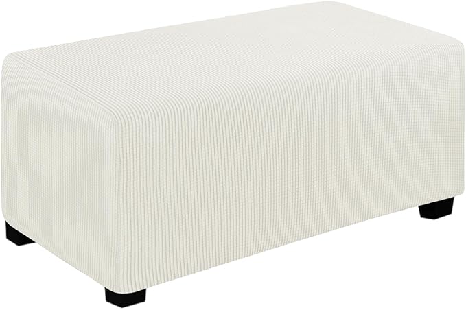 Easy-Going Stretch Ottoman Cover Folding Storage Stool Furniture Protector Soft Rectangle Slipcover with Elastic Bottom (Ottoman Large,Cream)