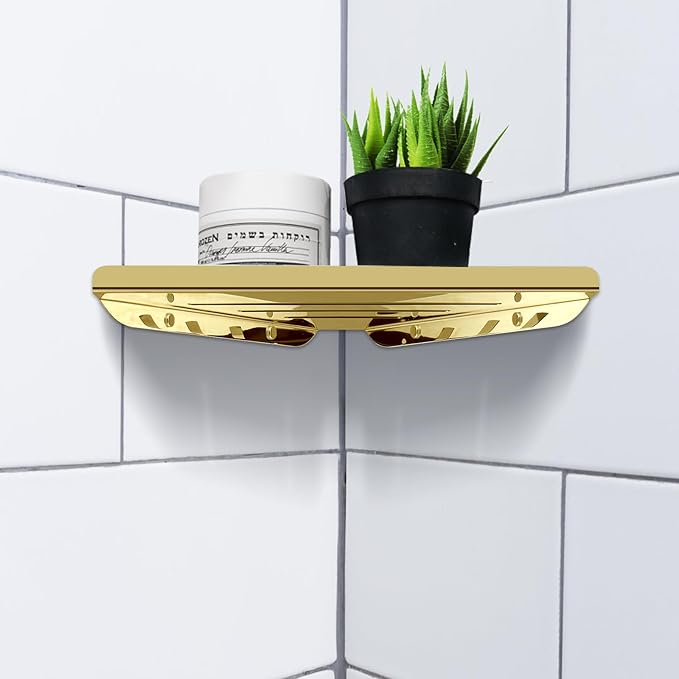2 Pcs 304 Stainless Steel Corner Shelf with Screws, Triangle Shower Caddy, Wall Mount Soap Holder for Bathroom, Kitchen Organization (Polished Gold)