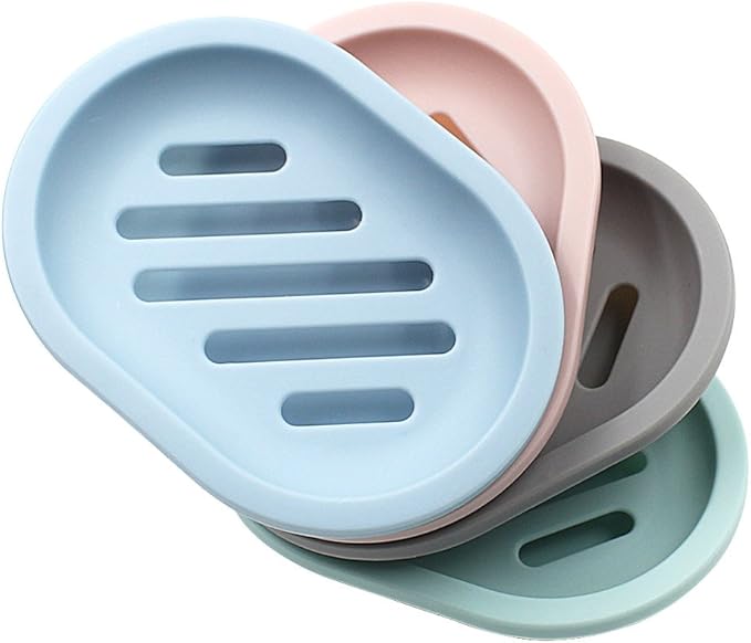 Topsky 2-Pack Soap Dish with Drain, Soap Holder & Saver, Easy Cleaning, Dry, Stop Mushy Soap (Blue)