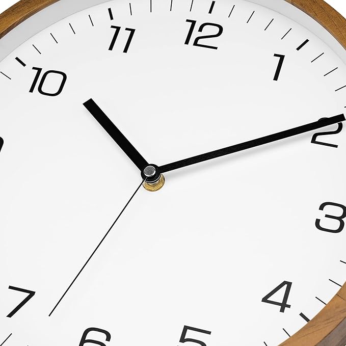 Foxtop Wood Wall Clock 12 Inch Silent Non-Ticking Battery Operated Quartz Round Wooden Wall Clock Decorative for Kitchen Bedroom Living Room Home Office Decor