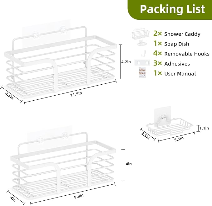 Yougai Bathroom Vanity Tray, Countertop and Vanity Tray and soap holder, 3pack Shower Caddy, No Drilling,Rustproof Adhesive Shower Organizer Shelves for Inside Shower, White Bathroom Tray Soap Tray