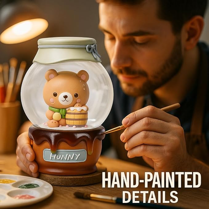 Cute Bear Snow Globe for Kids, 100MM Glass Resin Snowglobes with Honey Jar Base, Eye-Catching Collectible Gift for Girls Women, Bedroom Decor or Birthday