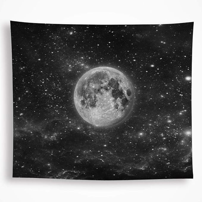 VAKADO Moon Starry Night Tapestry for Bedroom Aesthetic Black and White Tapestry Wall Hanging Space Galaxy Stars Wall Covering Decor Black Light Tapestries for Living Room Dorm 59"X82.6"