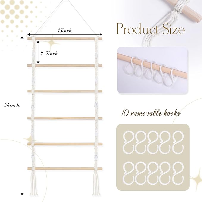 Macrame Hair Claw Clip Organizer, Hanging Bow Hanging Hair Clip Holder and Storage for Women Girls Hair Accessories, Boho Wall Decor, Suitable Home Door Closet Bedroom Decor