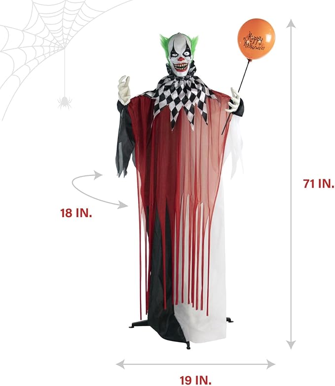 Haunted Hill Farm 71" Standing Clown Halloween Animatronic