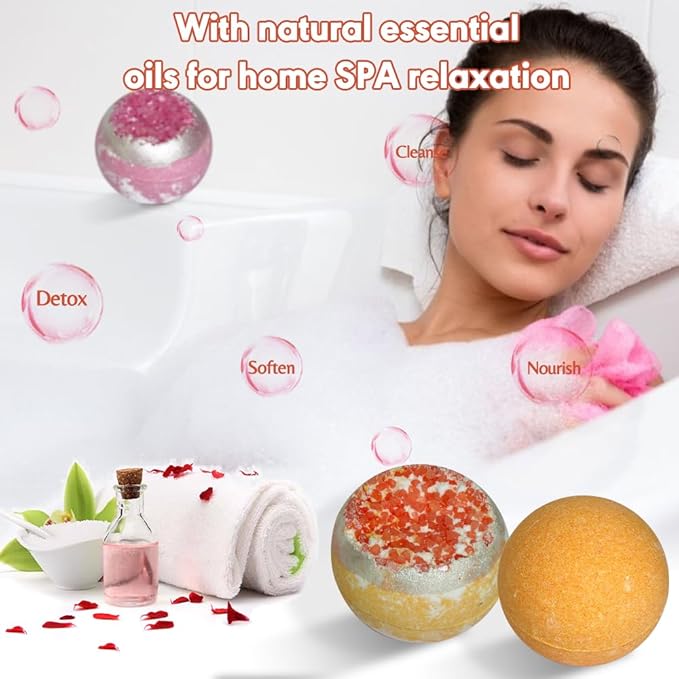 KAV Bath Bombs for Women Gift Set 12pcs, All Natural Organic Bubble Home Spa Bathbomb Gift Set for Her, Wife, Girlfriend, Mother, Christmas, Stocking Stuffer