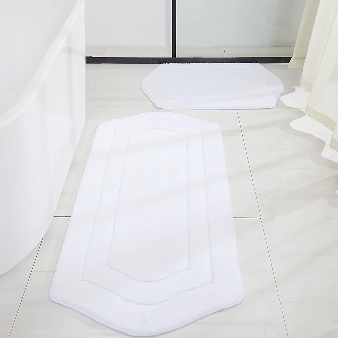 COSY HOMEER Extra Thick Bath Linen Sets Rugs for Bathroom - Anti-Slip Bath Mats Soft Plush 100% Strong Mirco Polyester Living Room Bedroom Water Absorbent(White,20x32+24x48 -Inches)
