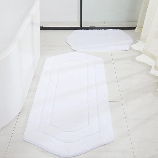 COSY HOMEER Extra Thick Bath Linen Sets Rugs for Bathroom - Anti-Slip Bath Mats Soft Plush 100% Strong Mirco Polyester Living Room Bedroom Water Absorbent(White,20x32+24x48 -Inches)