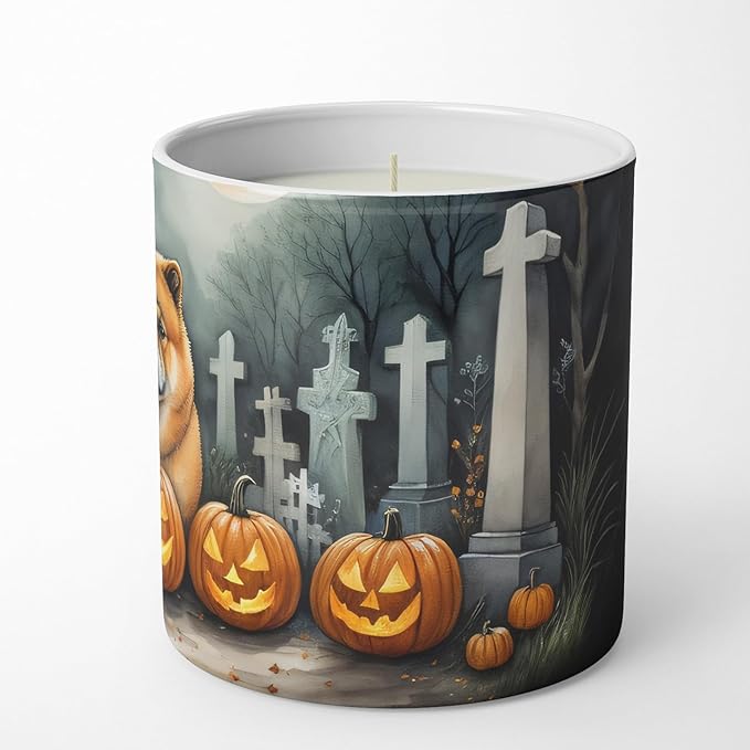 Caroline's Treasures DAC2034CDL Chow Chow Spooky Halloween Decorative Soy Candle Nature Soy Wax Essential Oil Home Decor Ideal for Bedroom Kitchen Bath Office Gift, 10 oz