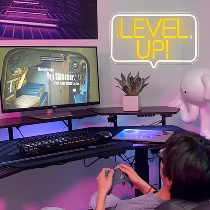Level Up Neon Sign,Gaming Neon Light for Teens Room Decor, Arcade Games Victory Light Up Signs for Gamer Room Decor,for Teens, Boys, Kids Gamer Gifts(16.73x10.62 inches)