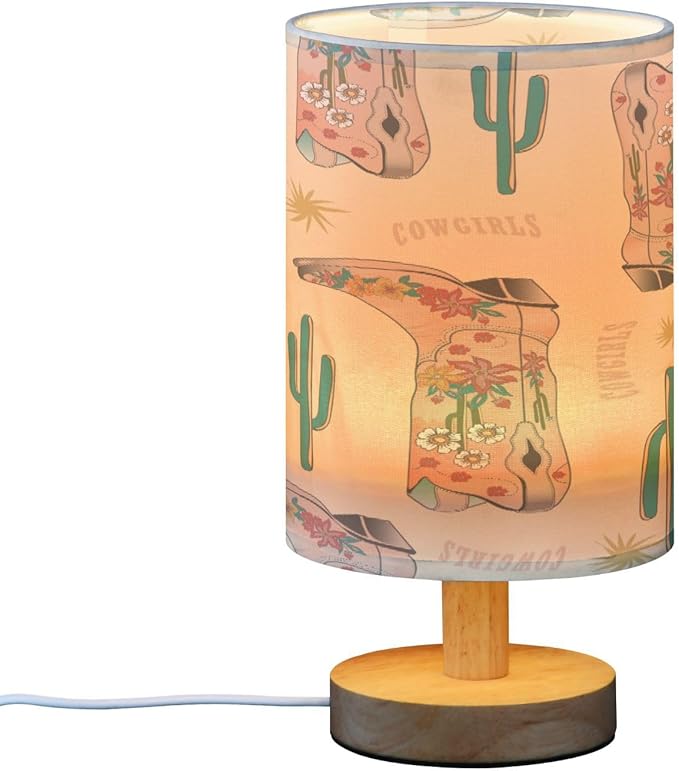 VIGTRO Table Lamp with USB Vintage Cow Girls Boot Bedroom Nightstand Lamps, Western Boho Wood Base LED Desk Light for Living Room, Office