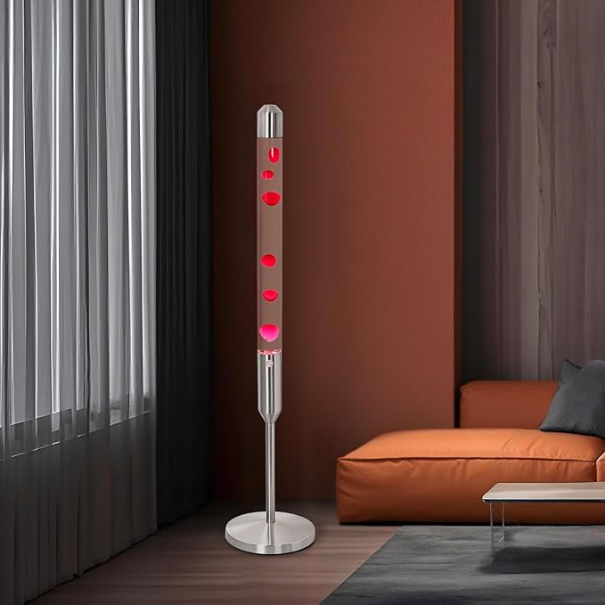 47.5-Inch Liquid Motion Lamp,Magma Lamp, Mood Relaxation Light,Suitable for Home Decoration, Living Room, Office, Bedroom, café (47.5 inch Clear Water red Wax/Silver)