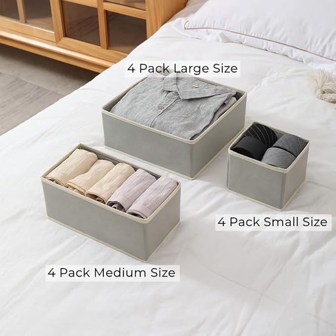 12 Pack Drawer Organizer for Clothing, Foldable Cloth Drawer Dividers Storage Bins, Clothes Drawer Organizer for Underwear,Folded Clothes,Baby Clothing,Socks,Bra,Towels,Ties