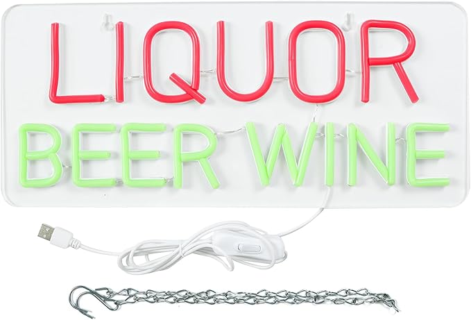 JFLLamp Liquor Beer Wine Neon Signs for Wall Decor Neon Lights for Bedroom Led Business Signs Suitable for Liquor Store Christmas Birthday Party Gift 5V Power Adapter, 16.1 * 7 Inch(Red+Green)