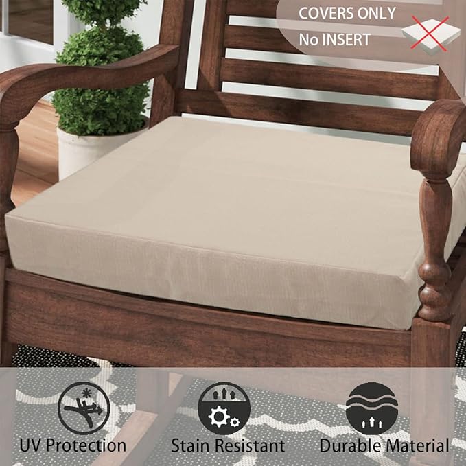 FUNHOME Outdoor Cushion Covers 20 x 18 x 4 inch,Set of 2,Replacement Seat Cushion Cover for Patio Furniture Chair,Water Resistant,Fade-Resistant Slipcover Only,No Insert(Antique Beige)