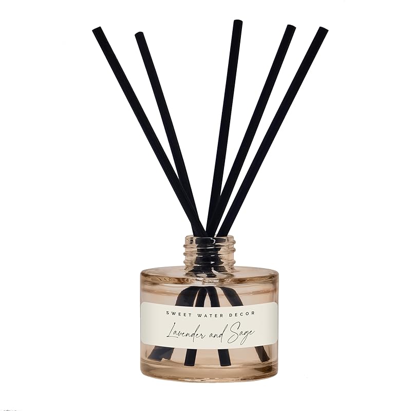 Sweet Water Decor Lavender and Sage Reed Diffuser – Room Decor Aesthetic with Long-Lasting Premium Fragrance of French Lavender, Lime, Fern Leaves for 4 Months – Ideal for Aromatherapy and Home Decor