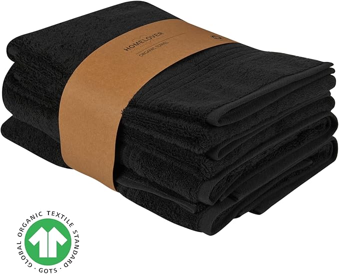 HOMELOVER 4 Piece Towel Set - 100% Organic Cotton 2 Bath Towels & 2 Hand Towels - 500 GSM, Hotel Quality, Soft, Highly Absorbent & Quick Drying Wash Towels for Kitchen & Bathroom (Charcoal Black)