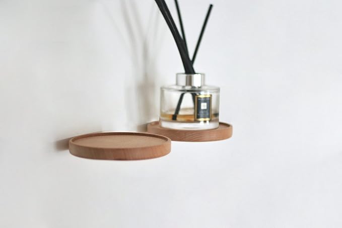 Coracle Floating Shelf Wood Round Wall Mounted Showcase Wall Shelf Hanging Planter Storage Wooden Shelf for Plants Photo Candle Invisible Wall Decoration Design Set of 2 (Diameter Ø4.7 inch)