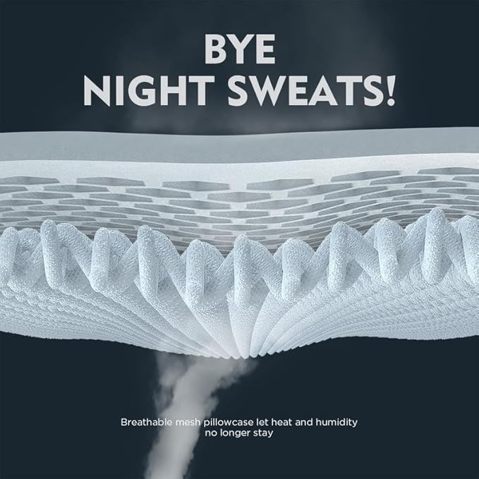 Cervical Pillow for Neck Pain Relief, Hollow Design Odorless Memory Foam Pillows with Cooling Case, Adjustable Orthopedic Bed Pillow for Sleeping, Contour Support for Side Back Stomach Sleepers