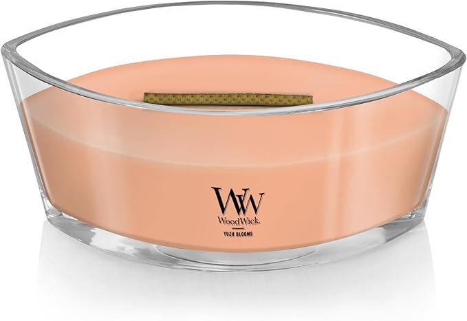 WoodWick Yuzu Blooms Scented Ellipse Candle, Crackles as it burns, Up to 50 hrs burn time, Perfect for gifting or home décor, 21oz