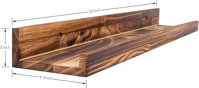 MBYD 24 Inch Carbonized Black Floating Shelves, Handmade Carbonized Black Wooden Picture Ledge Wall Shelf for Bedroom, Living Room, Office, Kitchen, Set of 3 Same Dimensions