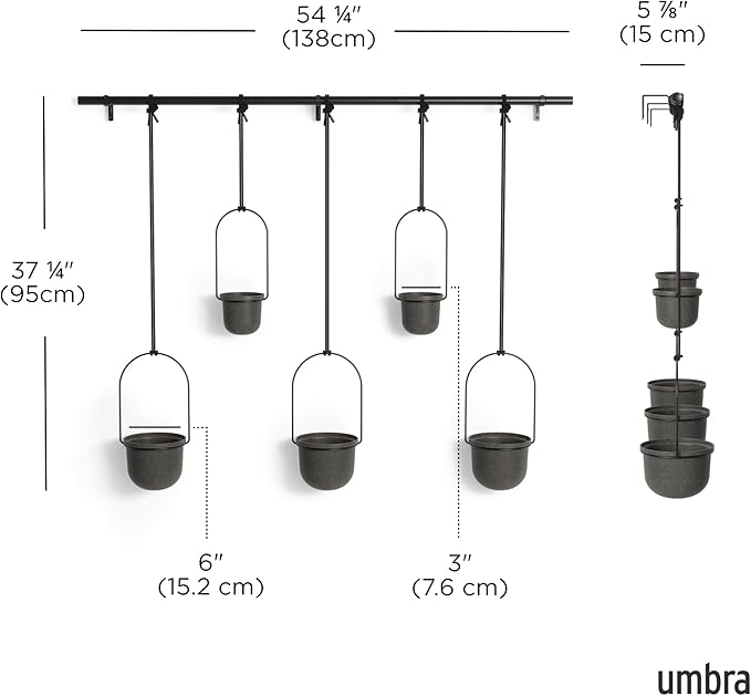 Umbra Triflora Hanging Planter, Set of 5, Black