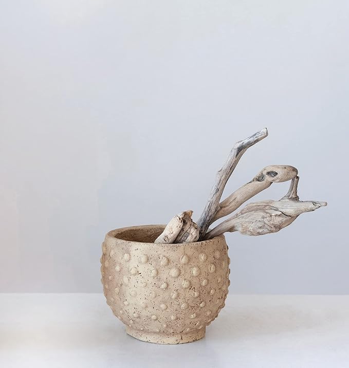 Creative Co-Op Distressed Terra Cotta Hobnail Planter, Greige