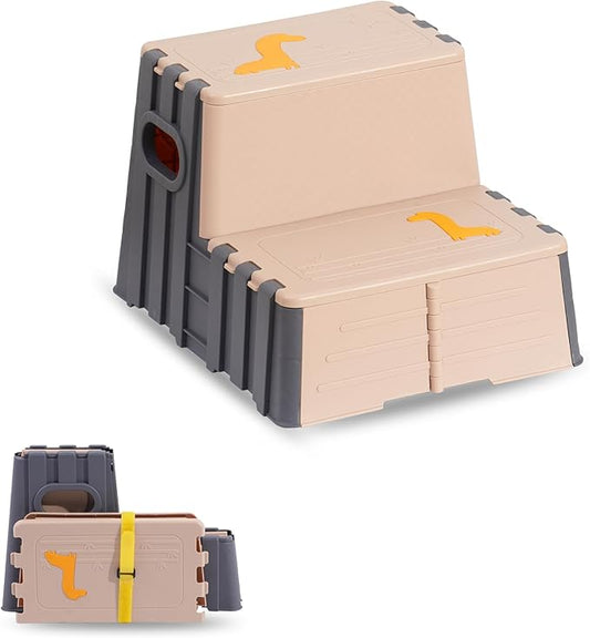 2 Step Toddler Step Stool,Anti-Slip Sturdy Folding Stools for Kids for Bathroom Toilet Potty Training(Pink Lotus Root)