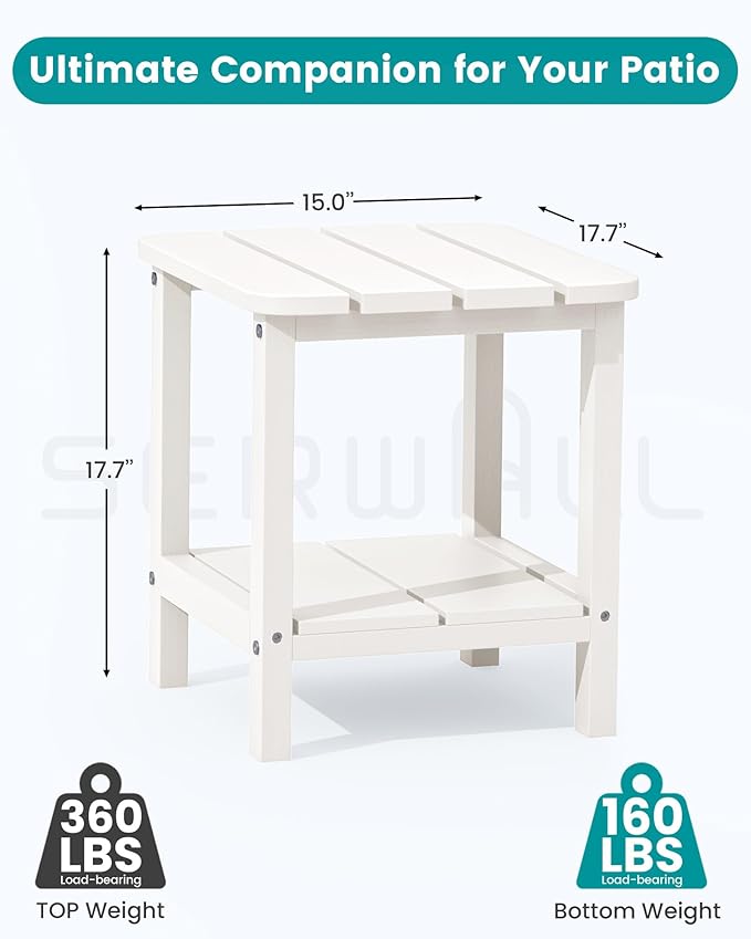 SERWALL Double Adirondack Side Table End Table- White
