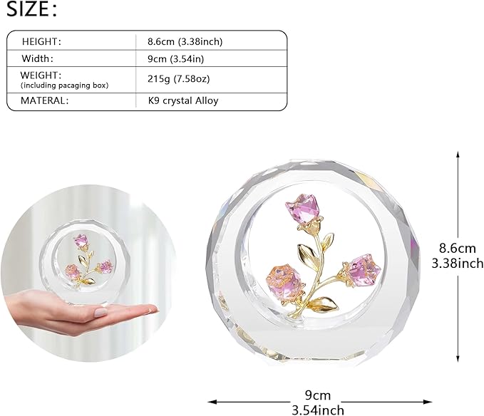 Crystal Flower Figurines,Glass Tulips with Stems,Spring Bouquet Collectible Figurines Home Decor (Pink)
