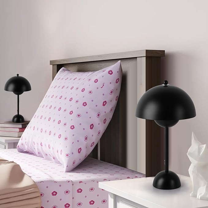 COSYLUX Modern Small Table Lamp for Bedroom, Cute Dome Shade Reflecting Light Reading Lamp for Living Room, Kid's Room, Study, Office, Beside Bedside Nightstand Desk Lamp(Black)