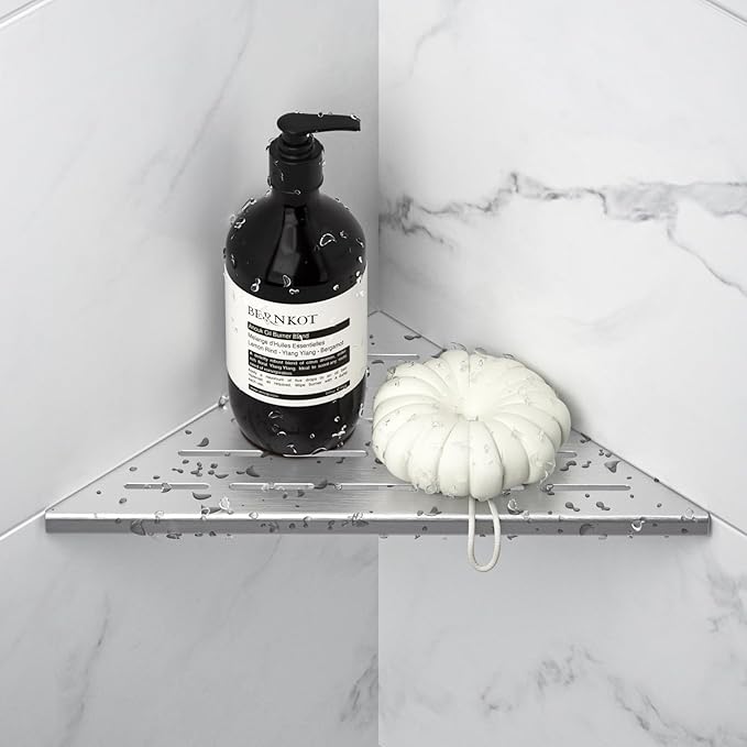 Corner Shower Shelf 10" Brushed 304 Stainless Steel Slot Design Recessed Corner Shelf Bathroom Shelf Rack for Tiled Wall