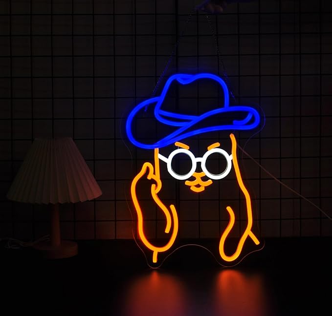 Cat Cowboy Neon Sign for Wall Decor Led Neon Signs Light Up Sign Room Decor Neon Lights Sign USB Powered